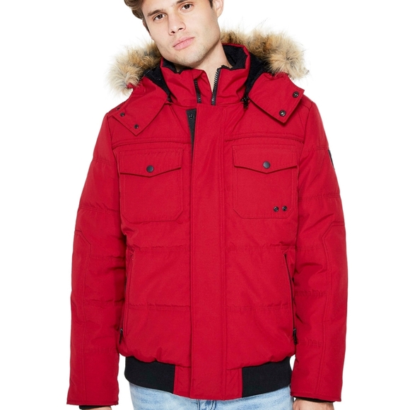 NEW GUESS Duke Puffer Red Jacket SZ S - Picture 1 of 6